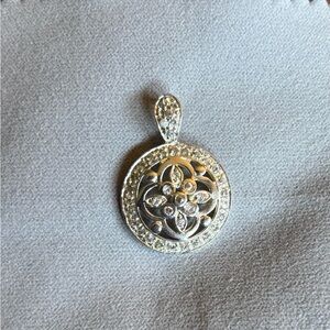 925 Sterling Silver Elegant Silver Pendant with Crystal Accents Round Large Bale
